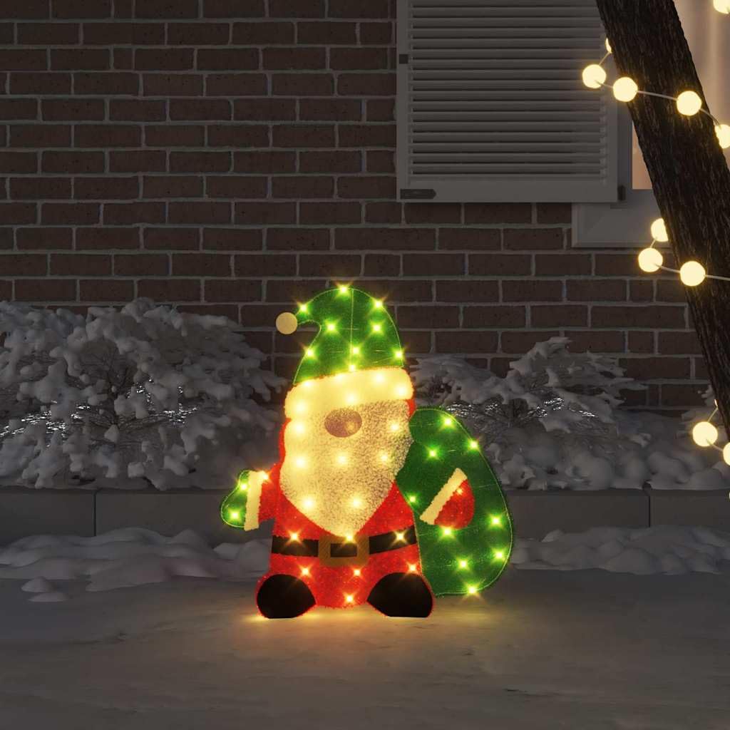 Papá Noel Lamé - Figura decorativa (70 x 62 cm, luz blanca cálida, 60 ledes, USB, figuras decorativas para Navidad, interior y exterior, ventana, salón, Adviento