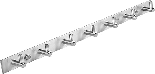 Sagmoc Towel Hook Rack Brushed Nickel 17-Inch Coat Hook Rail Wall Mounted with 7 Heavy Duty Hooks, Durable Wall Hangers for Bedroom, Bathroom,