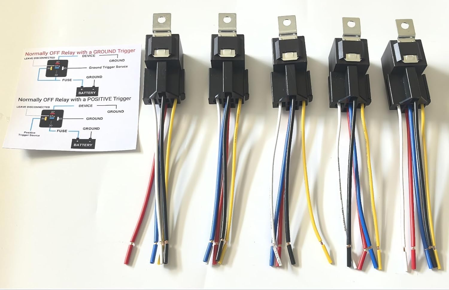 LiuBaiWuQuStars12V 40A Automotive Relay Kit, 5 pin Automotive Relay，with Interlocking Relay Socket and Wiring Harness-5 Pack,for Cars and Trucks,Motorcycles, and Ships.