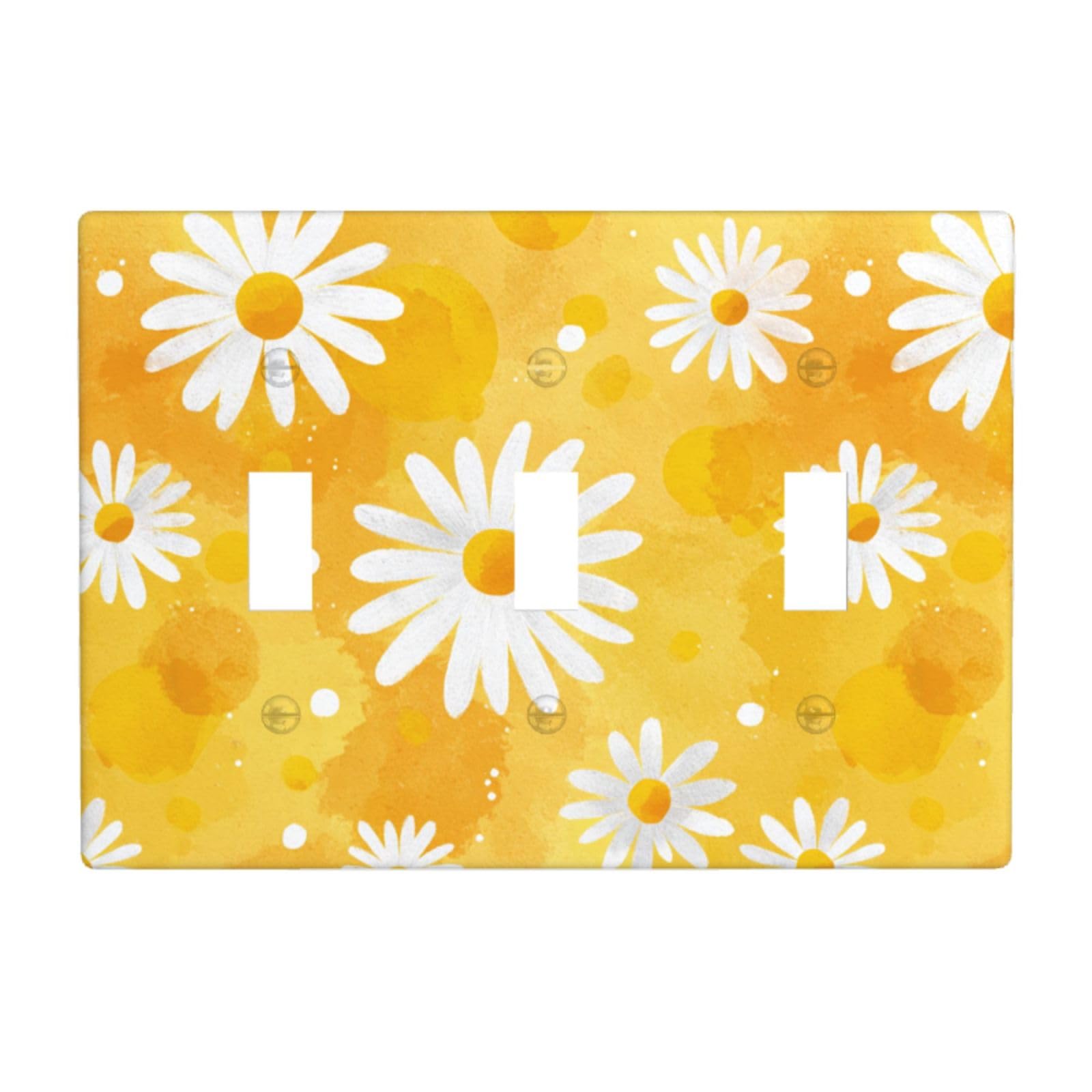 Woshuwo White Daisy Flowers On The Yellow Light Switch Covers 3 Gang Triple Toggle Wall Plate Switchplate Electrical Faceplate For Bathroom Kitchen Bedroom Decor