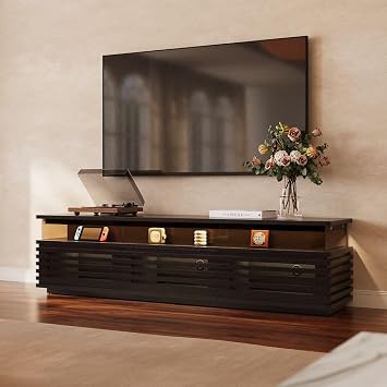 POVISON 78.74 Fully Assembled TV Stand with Adjustable LED Lights, Black