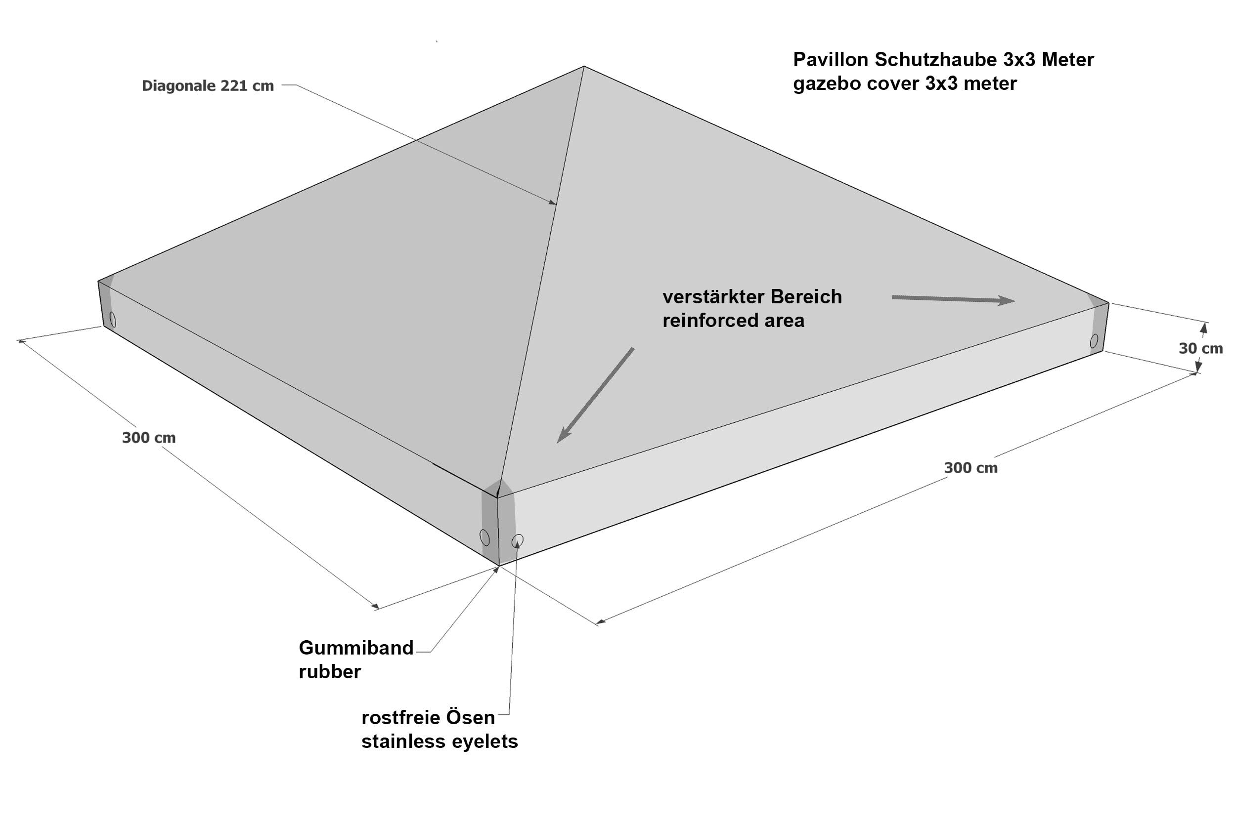 GRASEKAMP Qualität seit 1972 Schutzhaube 3 x 3 m Abdeckplane Plane Pavillon Hardtop Regenschutz