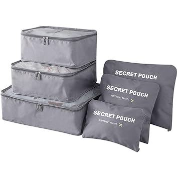 AVENUX 6 Pcs Travel Organizer Pouch Packing Cubes for Clothes Space Savers Bags Cosmetics/Underwear/Socks/Shoes Toiletry Organiser Pouch (Dark Grey)