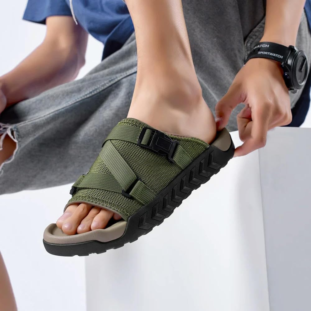 NYSDM letnie męskie regulowane kapcie outdoorowe klapki antypoślizgowe czarne khaki zielone wygodne