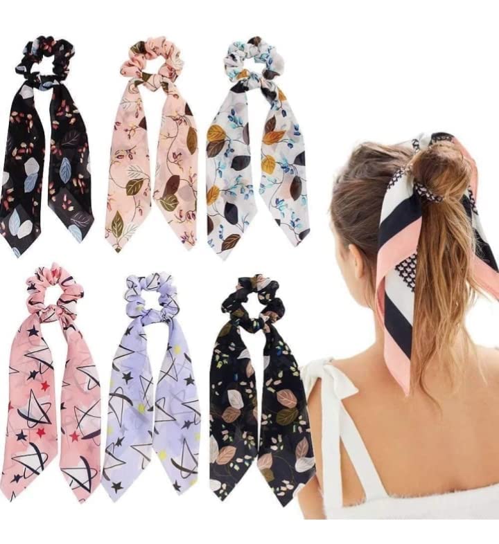 Rubela Pack of 6 pcs Hair Scarf Ties Elegant Decorative Ribbon Scrunchies Bow Scrunchies Hair Scrunchy for Women Rabbit Bunny Ear Elastic Holders Rubber Band (Multicolor) (B0CH56XZKG) Amazon Price History, Amazon Price Tracker