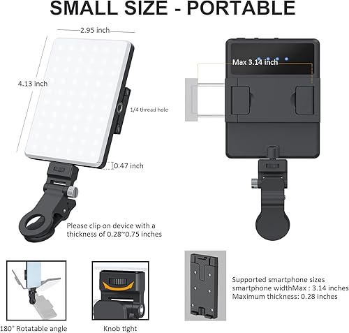 Miniatura 5 de Luz de teléfono para selfie, clip de relleno LED portátil para teléfono, iPhone, iPad, laptop, Android, luz de teléfono para selfies, transmisión en