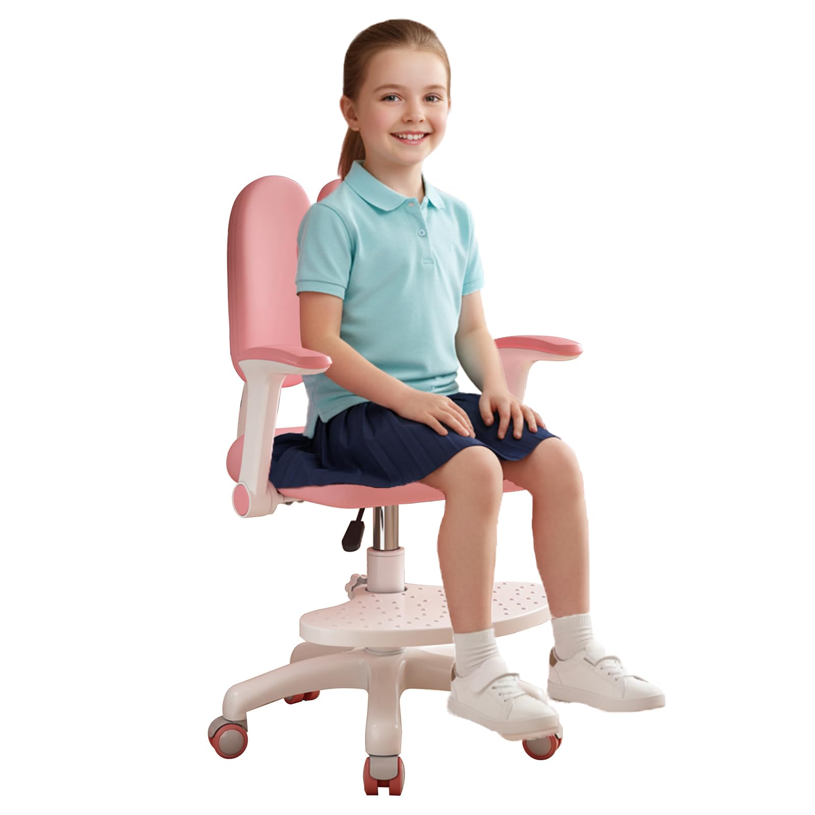 Krzesło biurkowe dla dzieci, regulowane krzesło komputerowe z kółkami 360 stopni, ergonomiczne krzesło do nauki z regulacją wysokości i głębokości, krzesło biurkowe do domu, szkoły