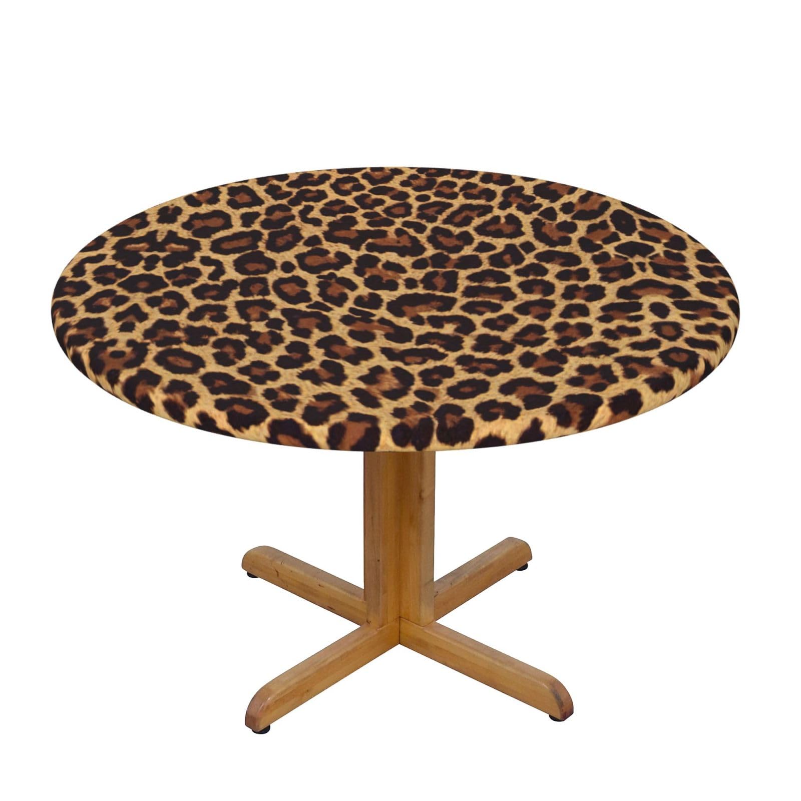 DUWAA Leopard Patterned Wallpaper Print Oxford Fitted Table Cover For Patio Picnic, Waterproof Round Tablecloth For Home And Outdoor
