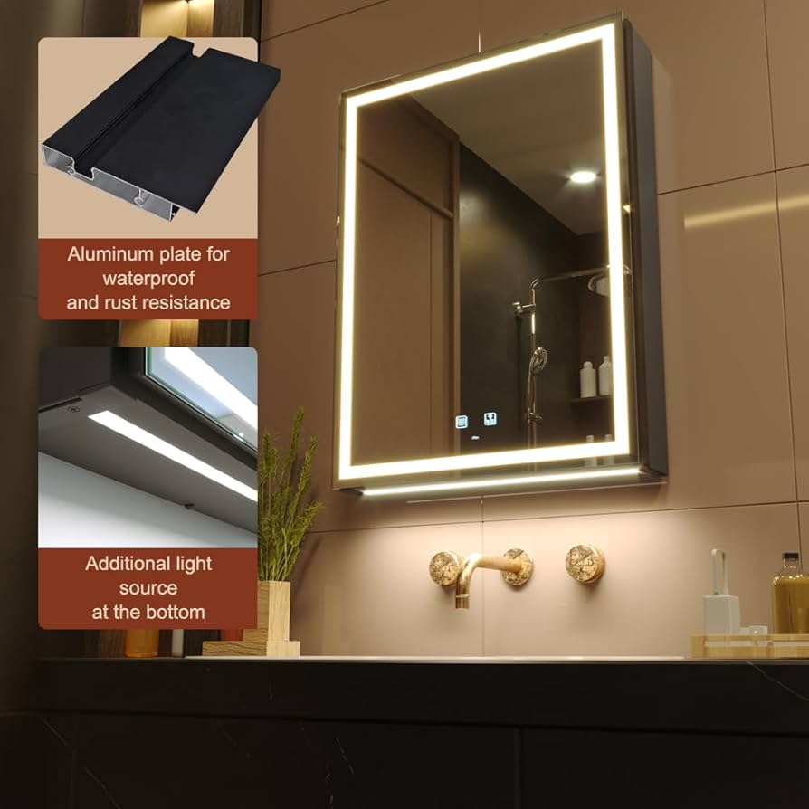 Amazon.co.jp: KWW LEDライト付きバスルーム薬キャビネット