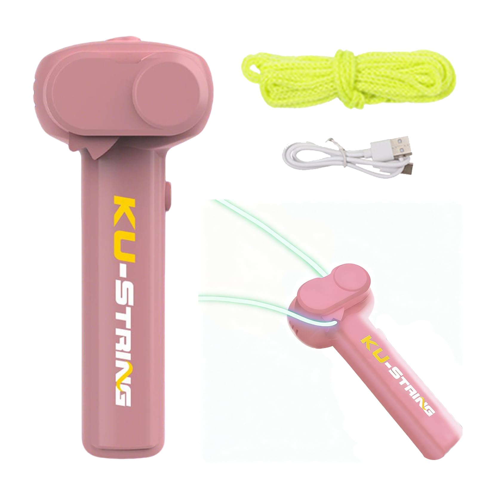 Fhlprte String Rope Launcher,Electric String Rope Launcher Toy,Handheld Glow in Dark Electric Fidget String Launcher Toys,Zip Cool String,Cool Stuff Outdoor Home Interaction for Kids Adults (pink)