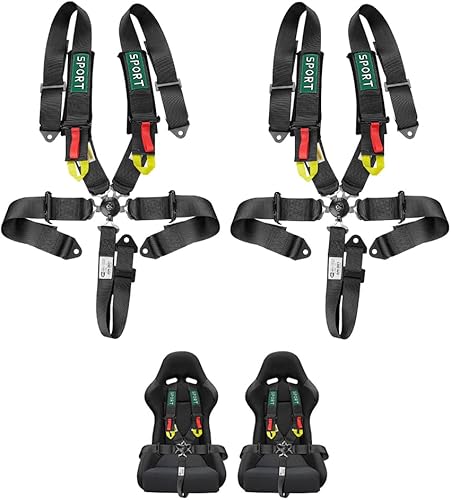 BESTZHEYU Juego de 2 arnés de seguridad para carreras de 5 puntos color negro con almohadillas de hombro ultra cómodas y resistentes, juego de arnés