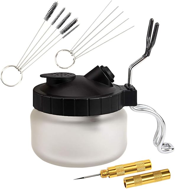AHUNTTER Airbrush Cleaner Kit Airbrush Spray Gun Wash Cleaning Tools - 4 Set Needle Nozzle Brush Glass Cleaning Pot Holder Model Airbrush Paint Accessories