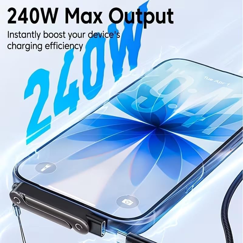 Image of Wefly Invisible Foldable Holder Charger Cable with Stand, 240w Fast Charging Stand Sideways Data Cables with 360 Invisible Stand, Detachable 2 in 1 Phone Holders for Gaming Office Car Travel