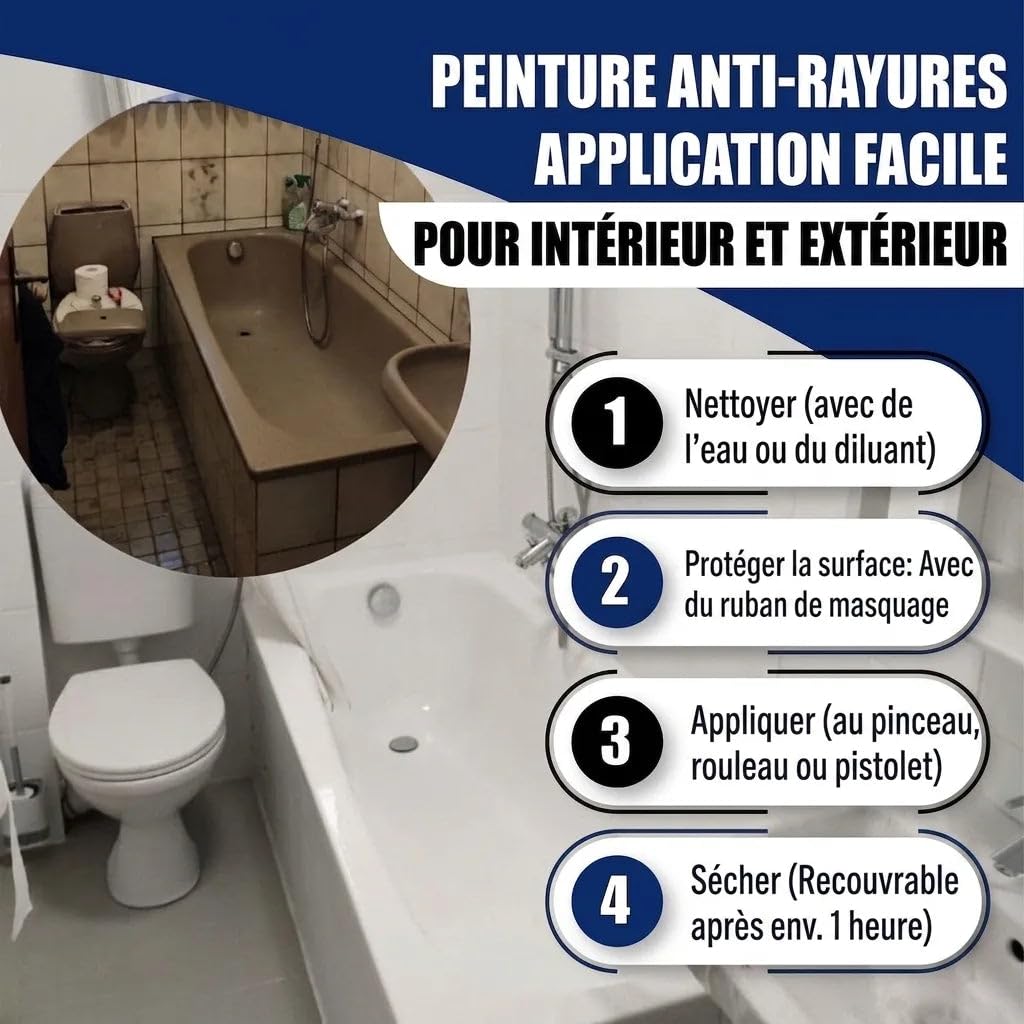 Peinture baignoire brillant noir signal RAL 9004 noir Revêtement baignoire Email Peinture (1 L) Hamburger Lack-Profi
