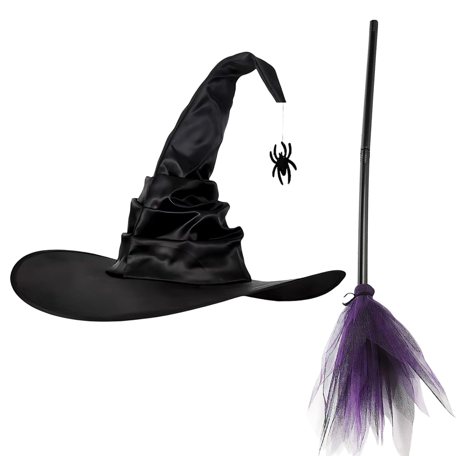 2Pcs Set Witches Hat, Witch Hat, Black Pointed for Halloween Costume Accessories for Adults and Teens, Halloween Party, Cosplay and Themed Events