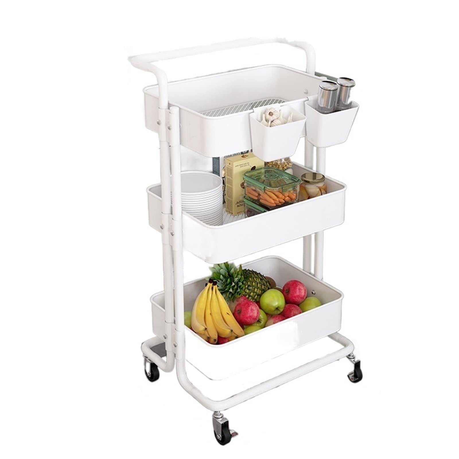 Étagère de rangement de cuisine à 3 niveaux et chariot mobile blanc