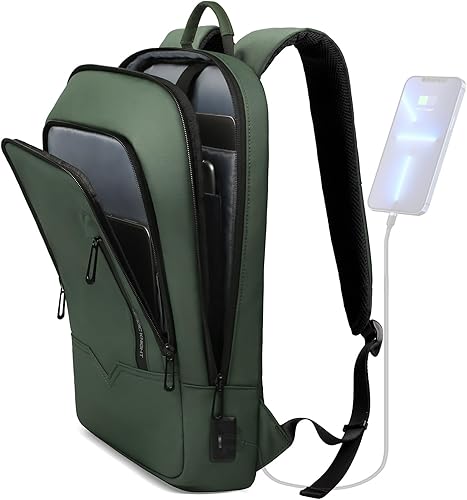 Miniatura 12 de Mochila hk para Hombres, Mochila delgada de negocios con cargador USB, computadora ligera, antirrobo, para viajes, Azul oscuro, 17,3 pulg., Diario