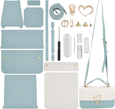 WADORN DIY PU Leather Crossbody Purse Making Kit, DIY PU Leather Shoulder Bag Making Materials Set Handmade Handbag Sewing Kits Women Handicraft Bag Making Supplies for Christmas Valentines Day, Blue