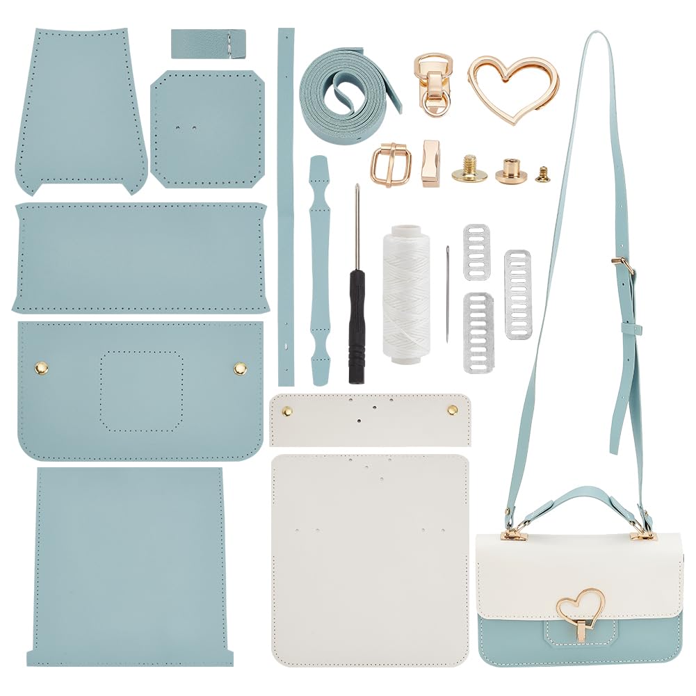 WADORN DIY PU Leather Crossbody Purse Making Kit, DIY PU Leather Shoulder Bag Making Materials Set Handmade Handbag Sewing Kits Women Handicraft Bag Making Supplies for Christmas Valentine's Day, Blue