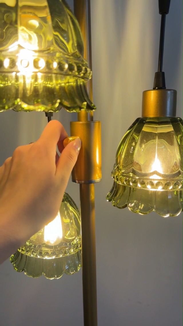 Image of Lightdot 3-Lights Green Glass Floor Lamp Dimmable Gold Floor Lamps Unique