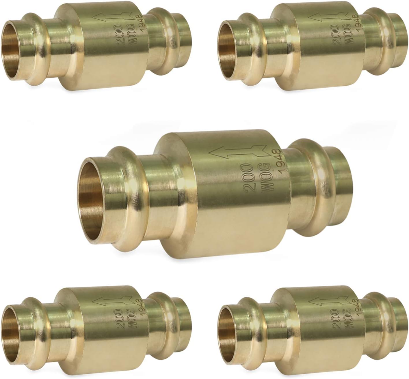 Midline Valve 372S256-5 Inline Spring Loaded Check Valve, Backflow Prevention, 3/4" Press Connections, Cast Brass (5 Pack), 5 Count