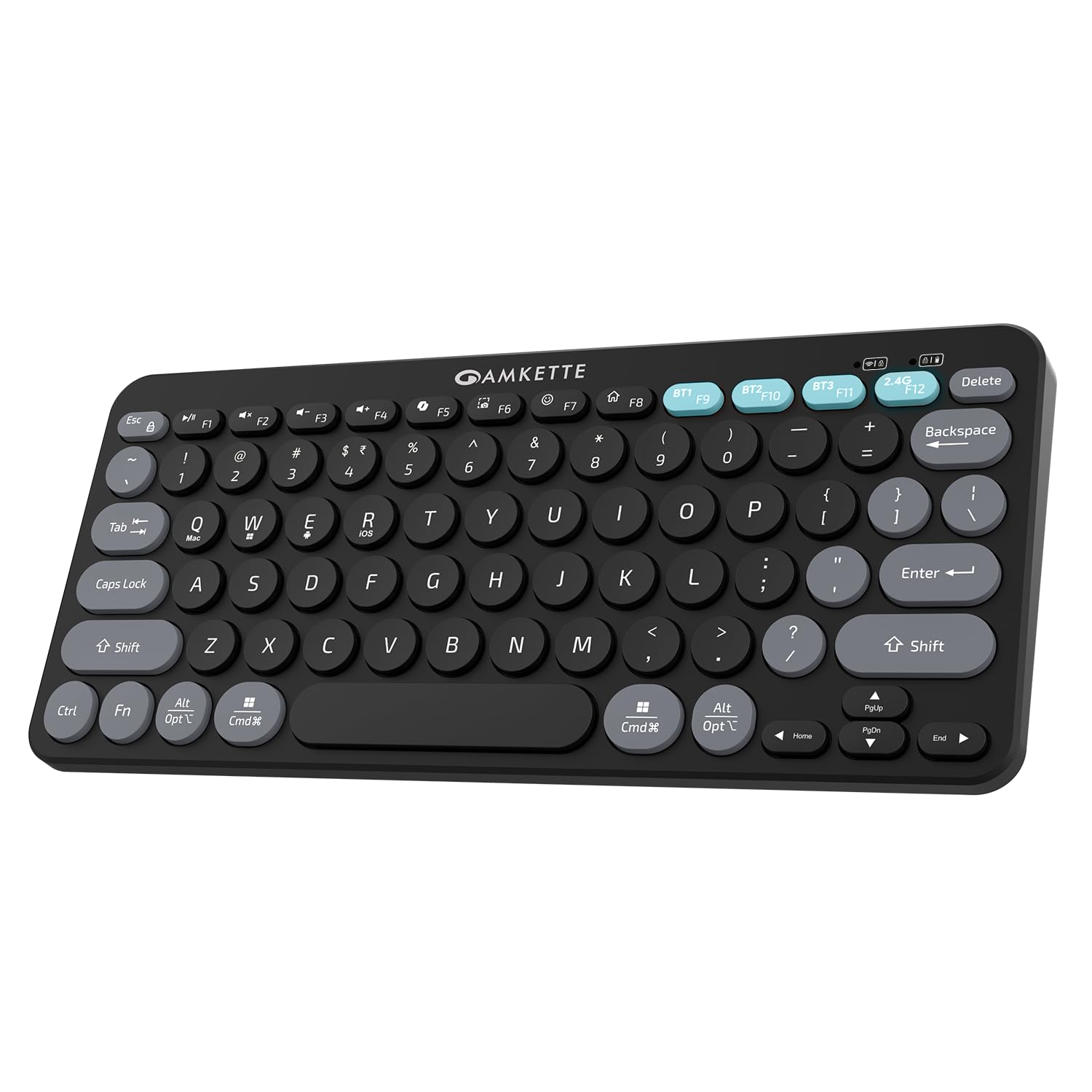 Amkette Optimus BT Plus Wireless Keyboard/Bluetooth Keyboard for Laptop | Compact design.Powerful Firmware. 2.4G+3xBT, Type-C Rechargeable, 1 Click Device Switching & AI Access, Dual OS Layout (Black)-image-8