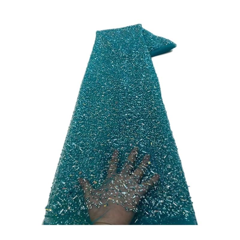 Tissu à paillettes vert brodé de perles de 5 yards pour robe