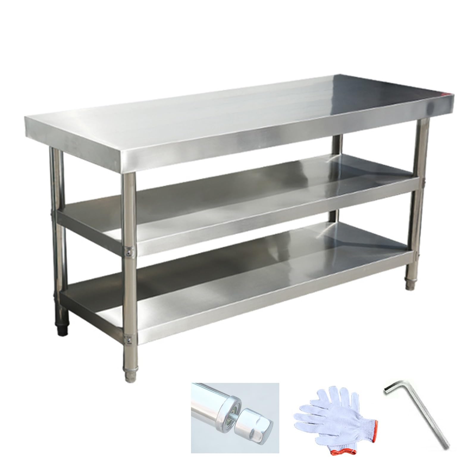 UWYTGF Stainless Steel Table Cooking Table, Kitchen Prep Station, Metal Work Table, Kitchen Island with 3 Shelves, for Home, Kitchen and Dining Room,Thickened 120 * 50 * 80 Three