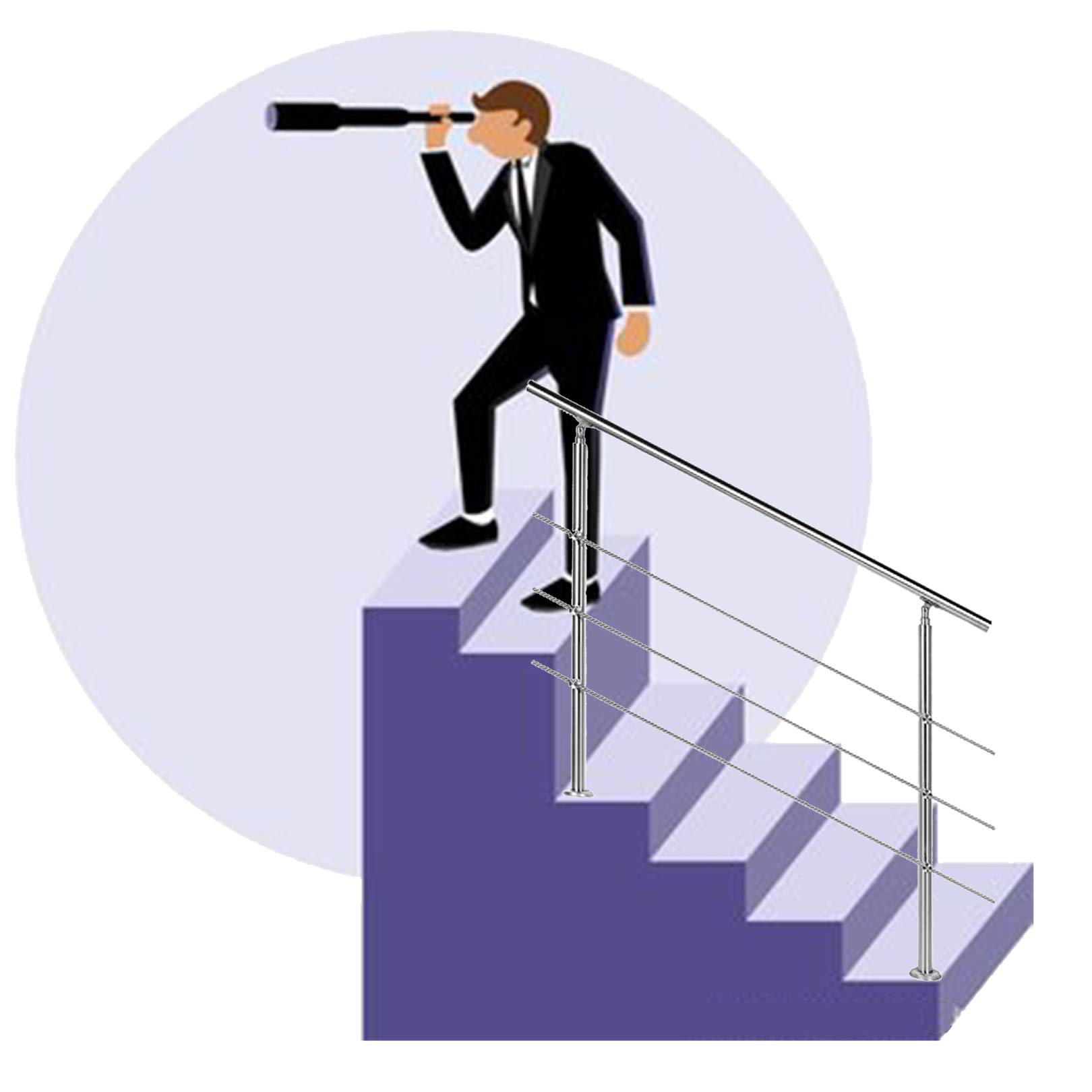 QDY Handrails for Outdoor Steps - Complete Kit, Post Brackets Staircase Handrails Garage Stair Railing Adjustable Angle, for Indoor Garden Porch and Loft Stairs