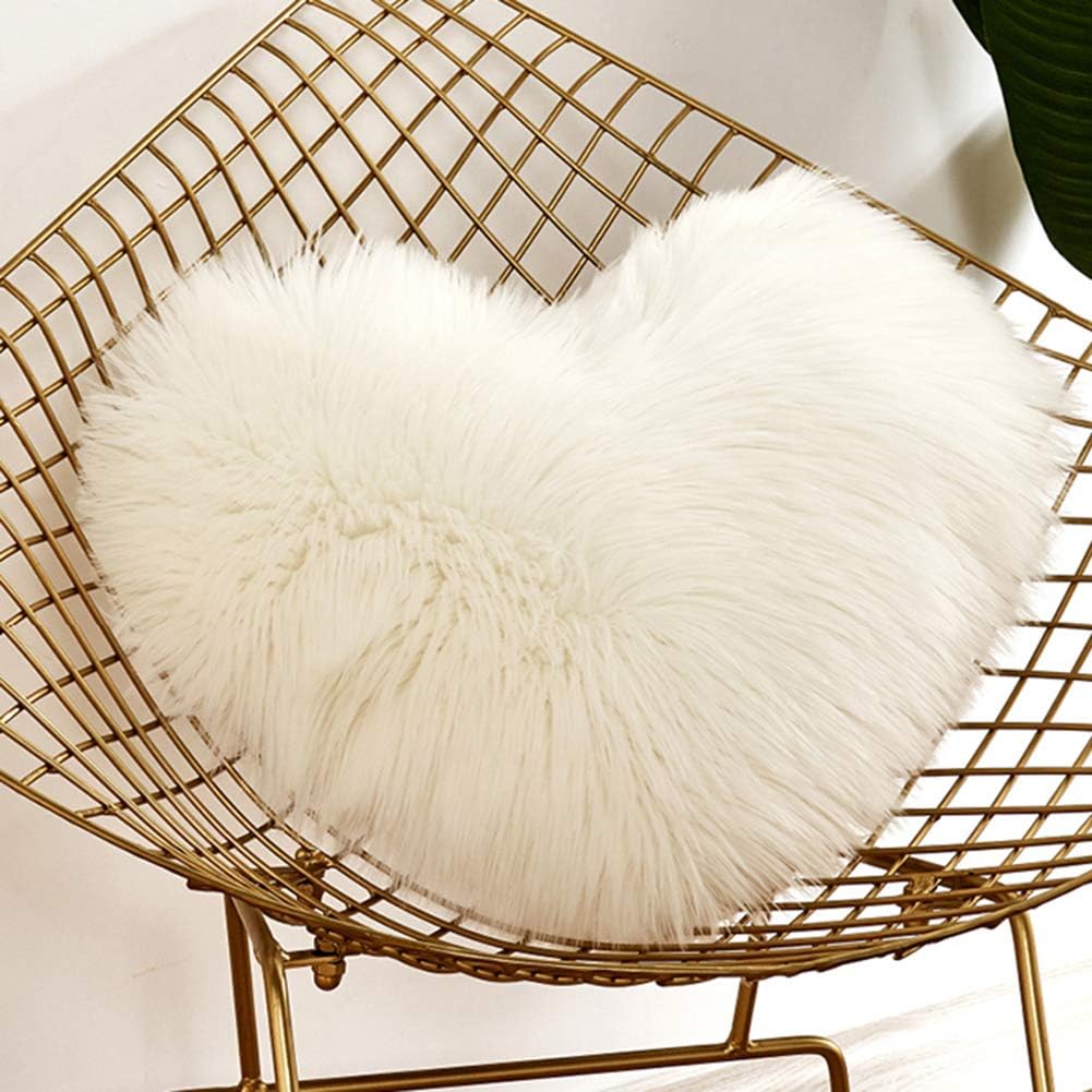 vctops Soft Fluffy Heart Shaped Throw Pillow (16 x20 inch) with Insert, Ultra Plush Faux Fur Sheepskin Cushion Home Sofa Bed Car Party Decorative White