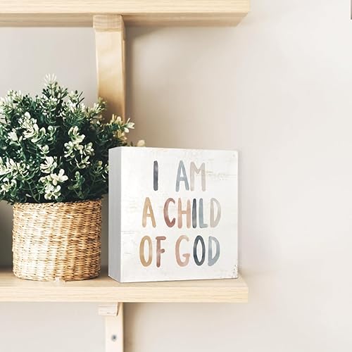 Miniatura 3 de Decoración bohemia neutra para el cuarto del bebé, niña y niño, decoración de escritorio, caja de madera cristiana con texto en inglés "I am a Child