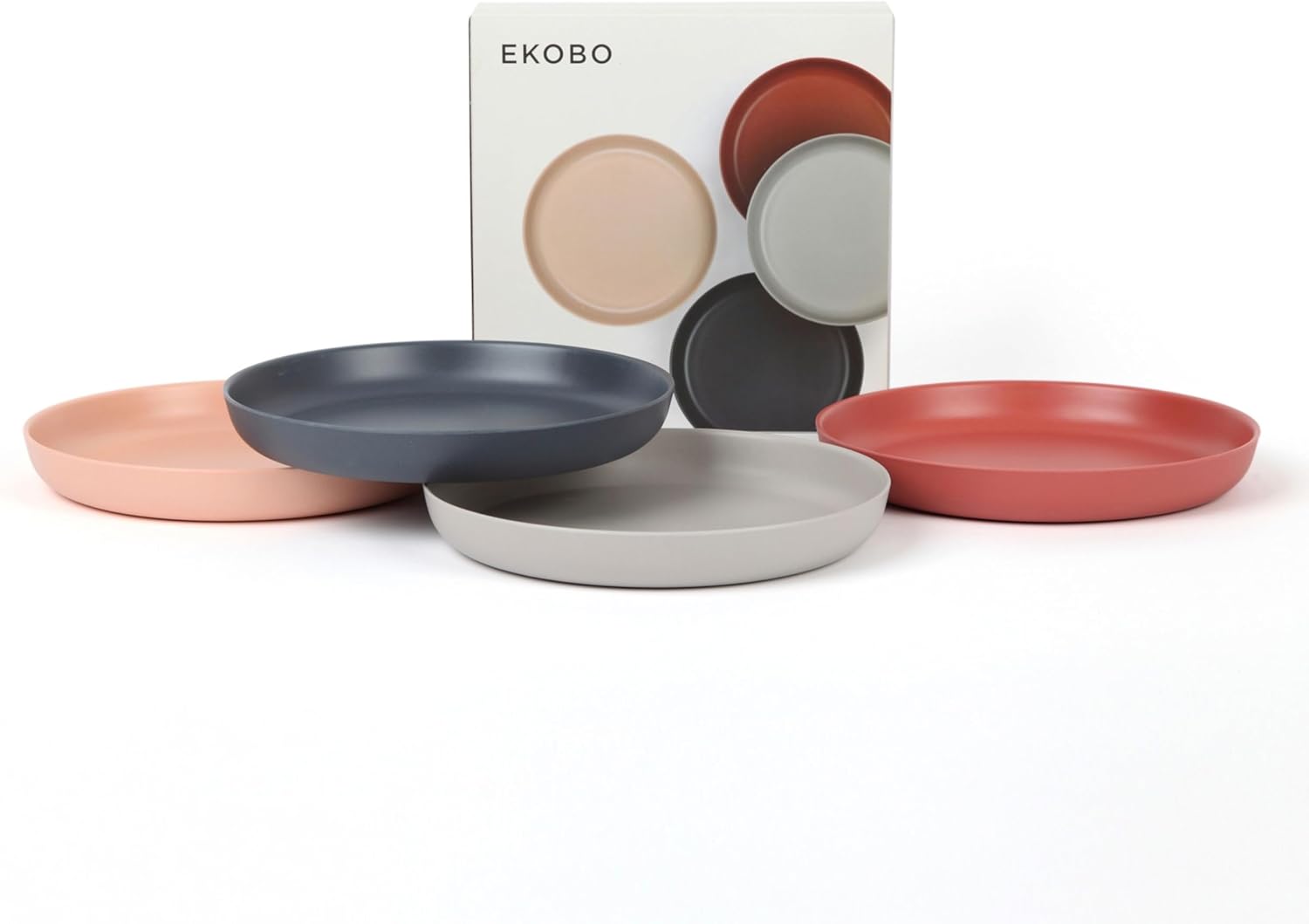 EKOBO Bamboo Kids Plates Set SCANDI – 4 Reusable 7" Bamboo Plates in Scandi Colors (Blush, Cloud, Storm, Terracotta), BPA-Free Eco Dinnerware for Kids (Ages 6+), Durable, Stackable, Dishwasher Safe