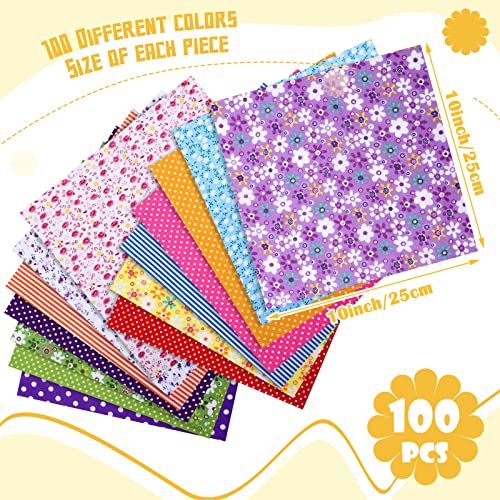100 Pcs 10 X 10 Inch Quilting Cotton Fabric Bundle For Diy Sewing Fabric Precuts Quilt Squares Multi Color Printed Floral Square Patchwork Supplies For Quilting Patchwork, Diy Craft, Scrapbooking #TOP1