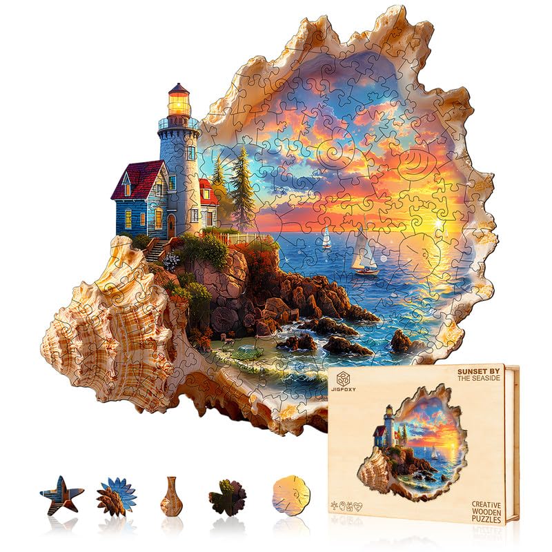 Jigfoxy Wooden Puzzles for Adults, Sunset by the Seaside Wood Puzzles Adult