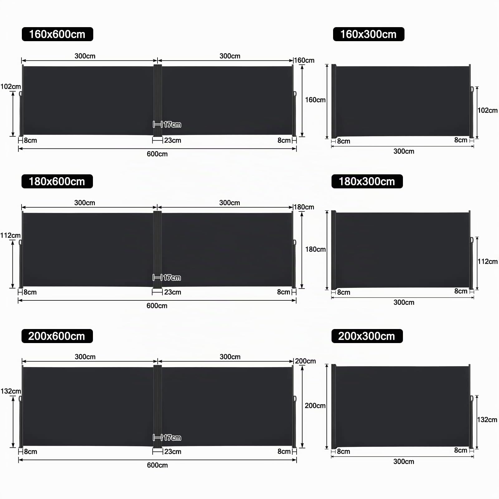 Froadp Tende da Veranda da Giardino, 160x300cm Tenda da Sole Laterale Estensibile, Paravanti Resistente in Poliestere, Frangivento Protezione per Balcone Terrazza Privacy(Antracite)