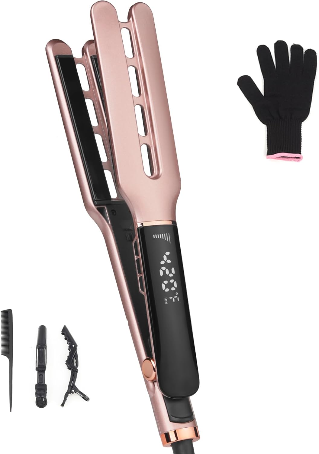 Hair Straightene 9 mm stijltang, professionele stijltang met dubbele platen voor lang, dik of krullend haar, glad, lcd-display, met handschoenen