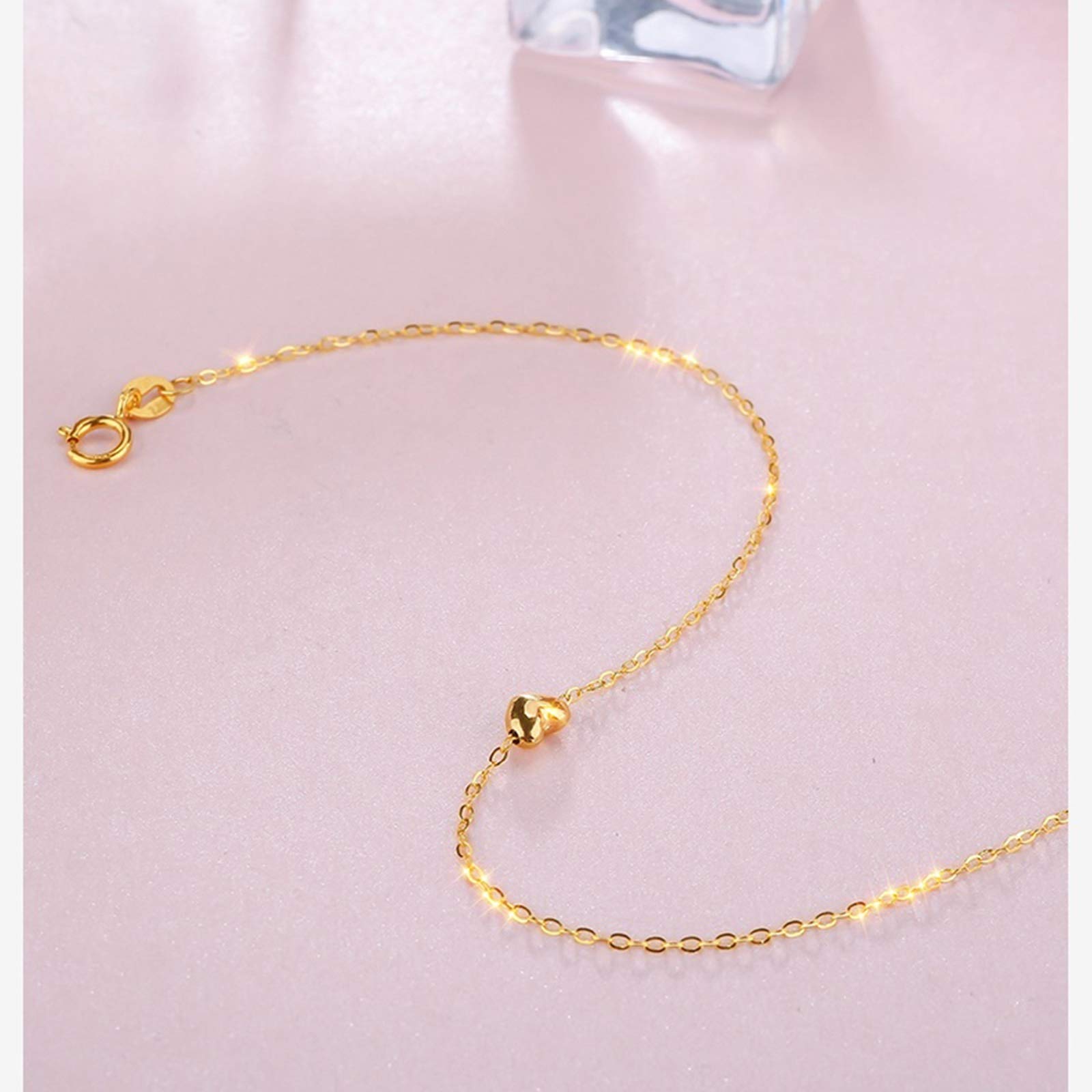 Pulsera de Oro Amarillo con Zafiro para Mujer, Cadena con Dijes de Corazón Pulsera de Mujer 16+2CM