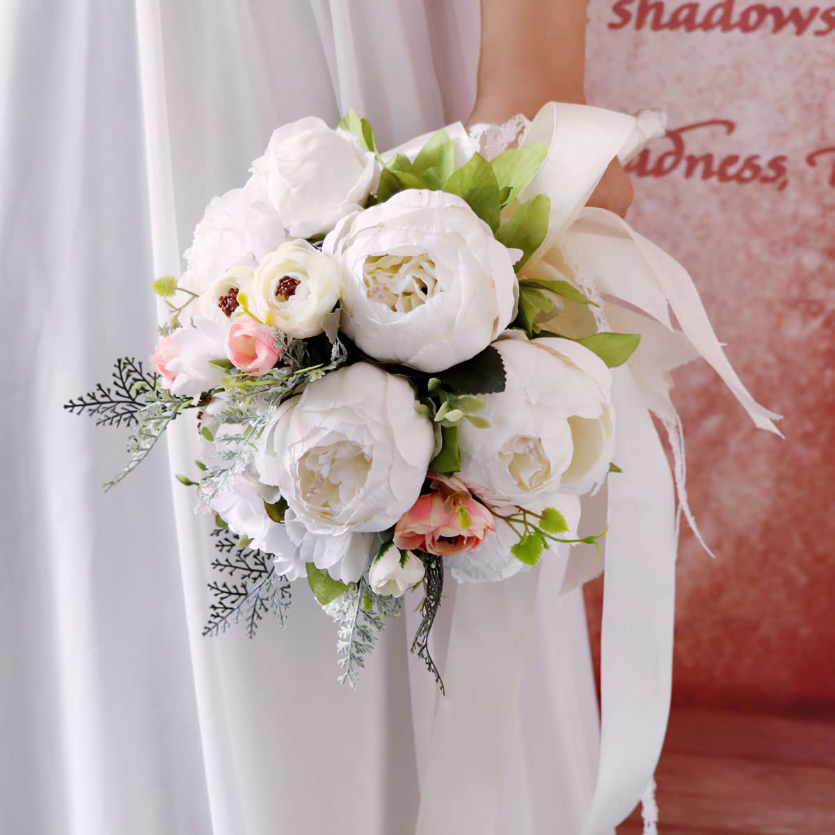 Hochzeitsstrauß weiße Pfingstrose Brautstrauß künstliche mehrfache seidige Hand Blume Braut Brautstrauß Brautjungfer Hochzeit Dekoration Blumensträuße
