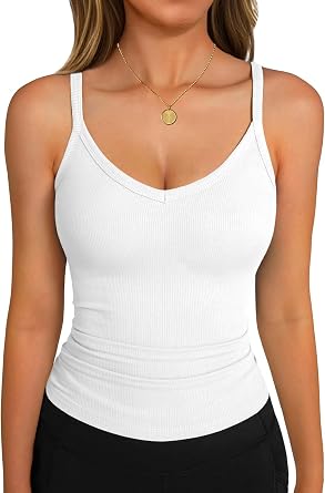 GKBK Spaghetti Strap Tank Top for Women V-Neck Ribbed Camisole Slim Fitted Soft Basic Cami 2026 Summer Layering Shirts