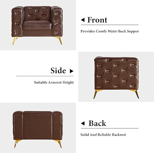 Miniatura 3 de LEVNARY Sillón de cuero, moderno sillón de lectura copetudo con botones y ribete de cabeza de clavo, cómodo sofá Chesterfield tapizado individual