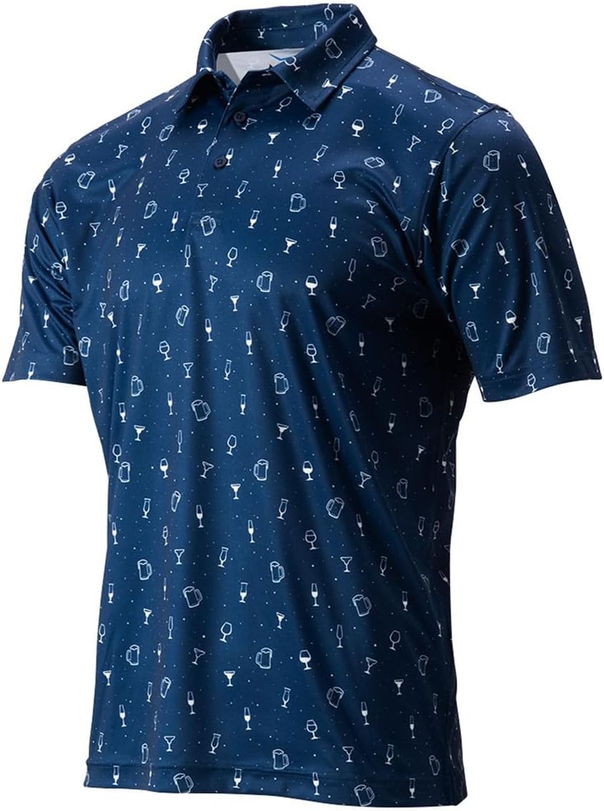 TGW Men's Cocktail Print Golf Polo Shirt for Golfing
