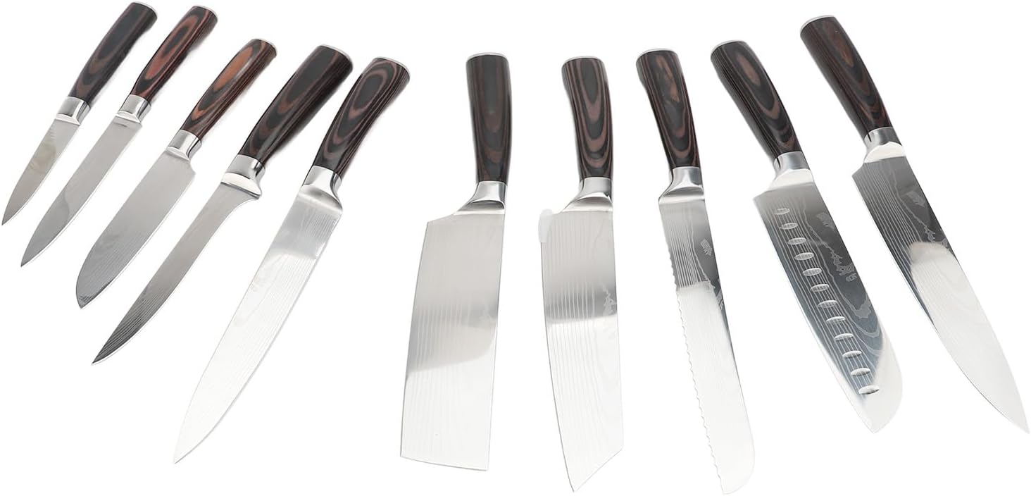 Set Cuchillos Cocina 10 Piezas Acero Inoxidable Madera