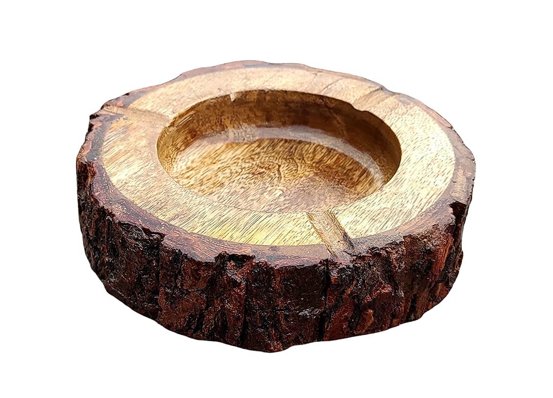 Deseno TWN wooden decorative ashtray with cigarette storage handmade ashtray 3 Spots Smoking for Home car garden tree bark ashtray with natural finish 5 inch