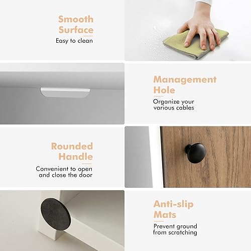 Miniatura 7 de Giantex Juego de 2 mesitas de noche blancas mesa auxiliar de 25 pulgadas de alto con 1 puerta y 2 estantes abiertos mesita de noche de madera con