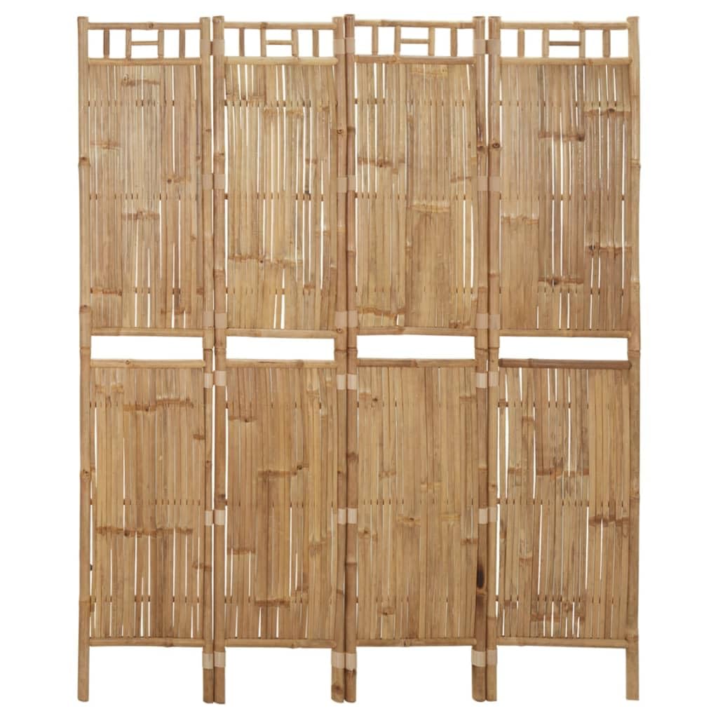 Klappbarer 4-Paneel-Raumteiler aus Bambus, 160x180 cm, als Paravent für Innen und Außen geeignet, natürliche Farbe für tropisches Flair, platzsparend zusammenfaltbar.