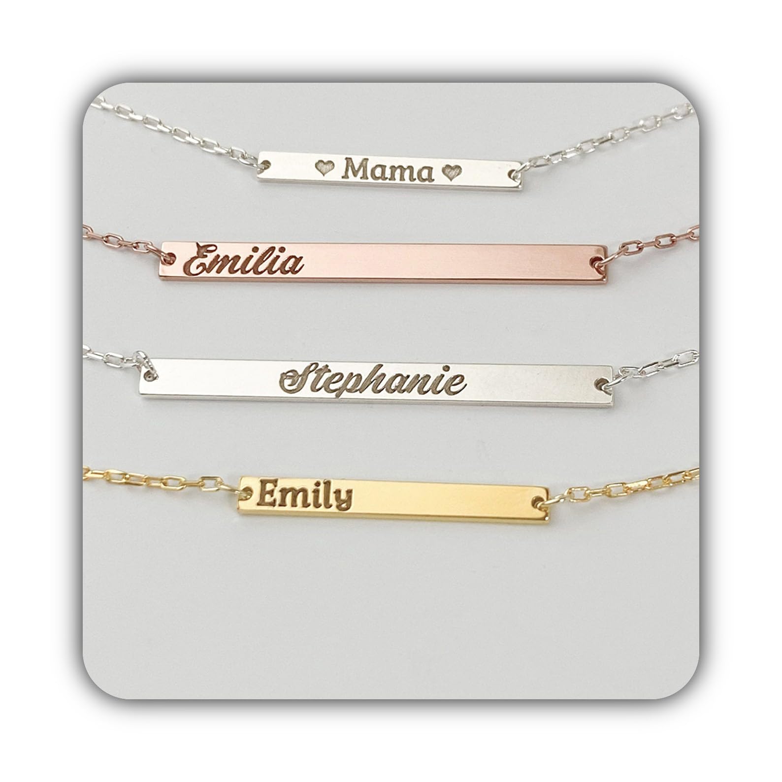 Personalizzato argento sterling barra collana nome coordinata gioiello Festa della Mamma