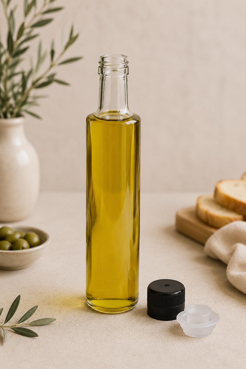 Dorica Lot de 40 bouteilles en verre 500 ml avec bouchon en plastique noir PP31.5 et bec verseur – Idéal pour les huiles, les jus et le vinaigre – Bouteille robuste pour une longue durée de vie et un