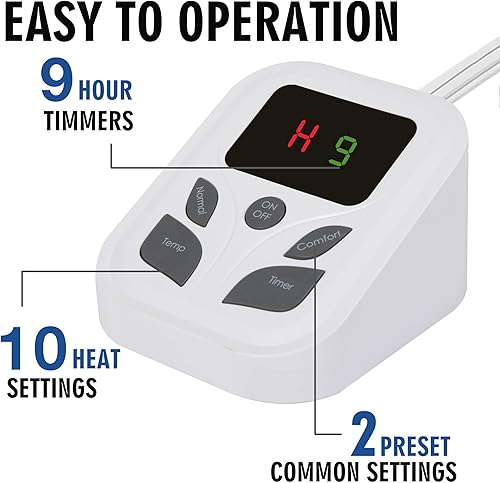 Miniatura 3 de DAILYLIFE Protector de colchón térmico tamaño individual, calentador de cama eléctrico acolchado de lujo con doble controlador, 10 ajustes de calor