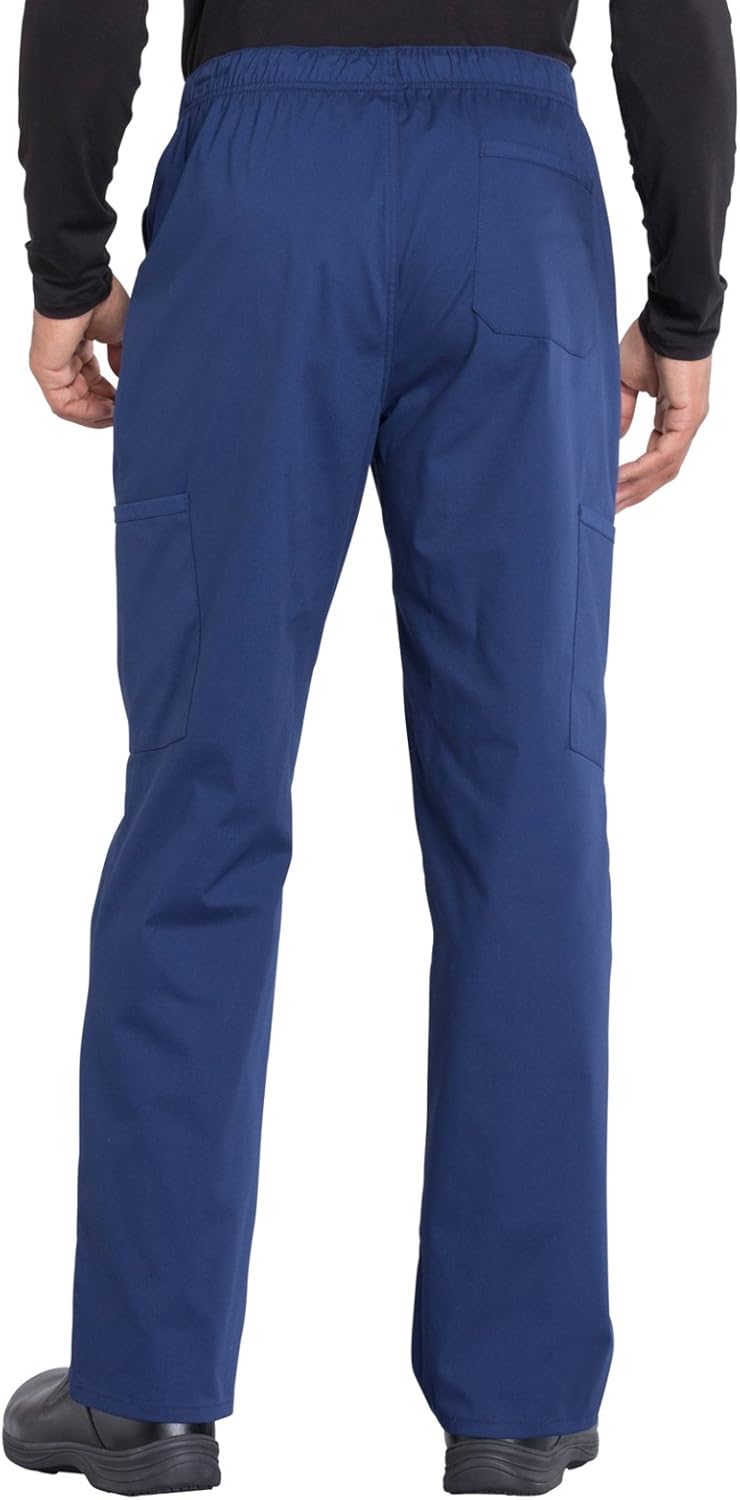 Cherokee Men Scrubs Set Workwear Professionals WW695 V-Neck Top & WW190 Tapered Leg Fly Front Cargo Pant, Navy- M Top/M Pant