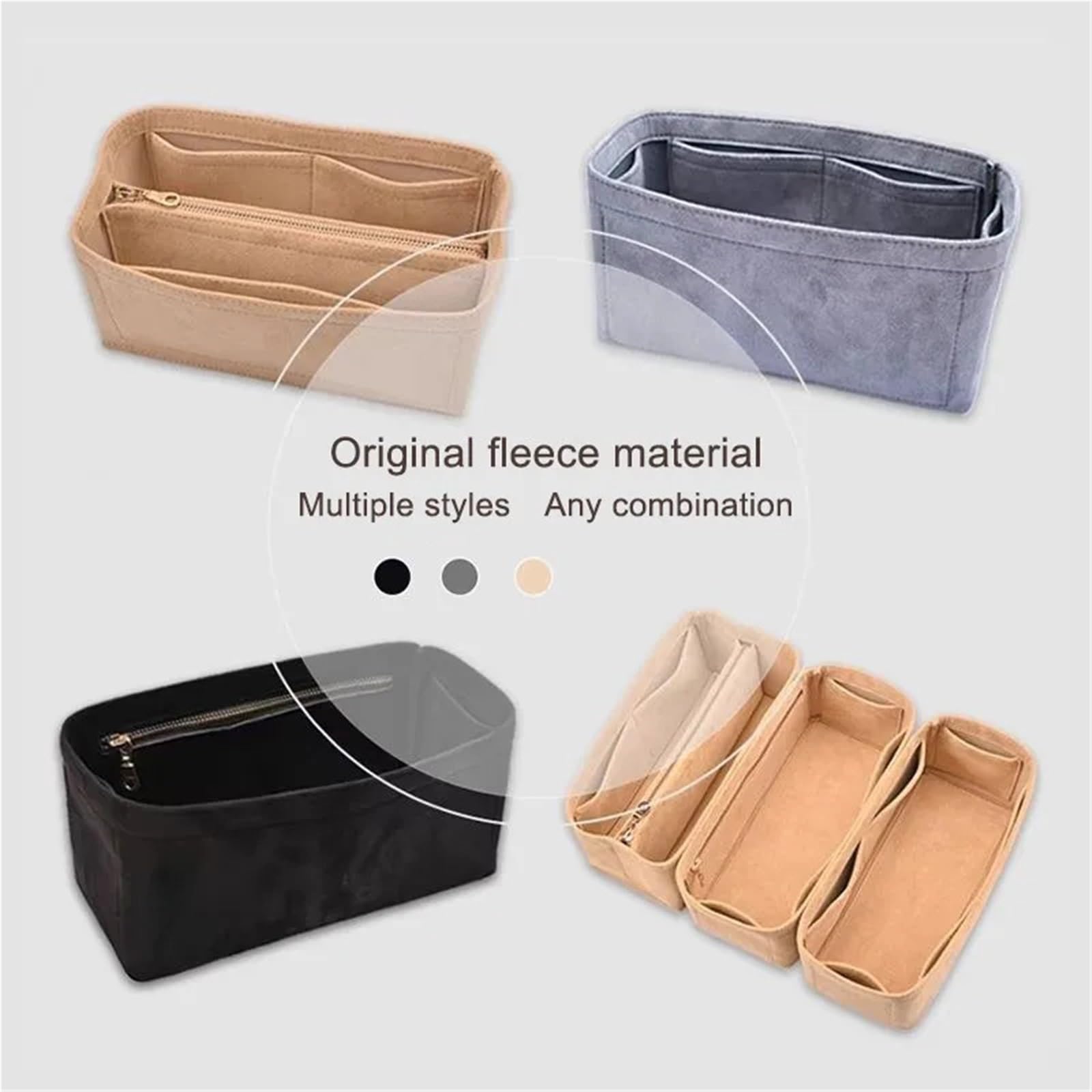 Organizador de bolso de fieltro Inserto organizador de bolsas for 25 30 35 bolsos Material terciopelo soporte cosmético almacenamiento interior(25 grey simple,5 pieces)